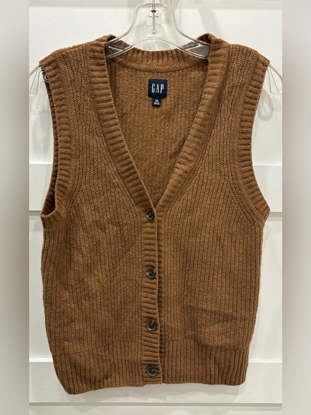 GAP Women's Brown V-Neck Button-Front Knit Sweater Vest